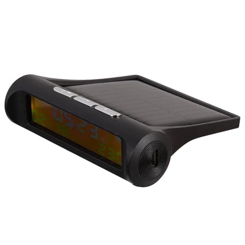 POPETPOP Solar Car Clock with Calendar and Thermometer, Digital LED Auto Dashboard Clock, Solar-powered Car Temperature Gauge for Driving and Travel