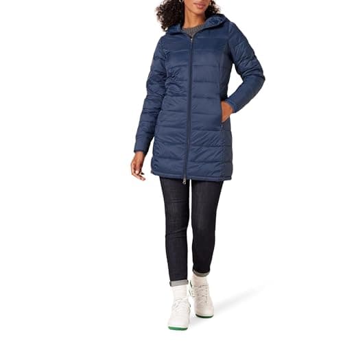 Amazon Essentials Women's Lightweight Water-Resistant Packable Hooded Puffer Jacket (Available in Plus Size), Navy, S