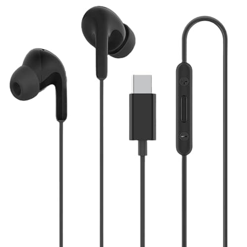 Type C Wired Headset Twin Pack USB-C Earphones with Built-in Microphone and Volume Control Stereo Noise Isolation Earbuds for Galaxy S23 S22 S21 S20 (Black, 80cmX1cm)