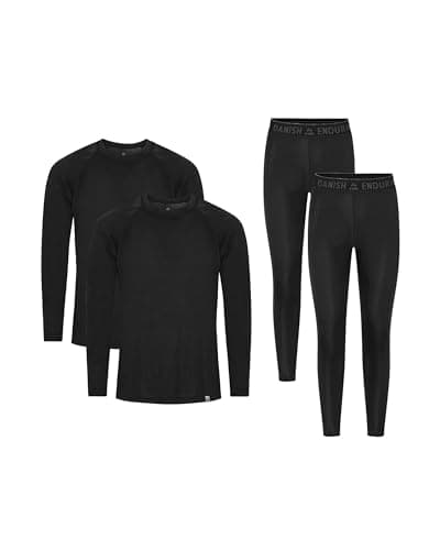 DANISH ENDURANCE Thermal Underwear Mens & Womens, Base Layer Set, Long Johns and Long Sleeve Top, Unisex Black XL
