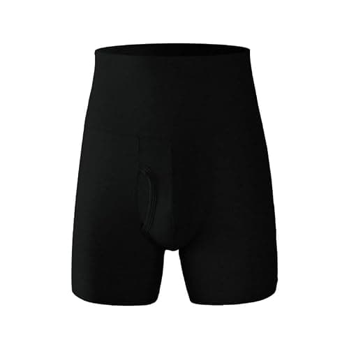 Ckzyrith Men's Thermal Winter Underwear Cotton Warm High Waist Compression Shapewear Underwear Belly Control Boxer Trousers with Open Fly, black, M — view 6