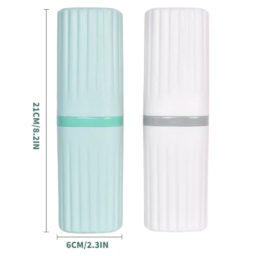 Kaiyzo 2-Pack Toothbrush Holder Travel, Durable Toothbrush Cup & Case Set, Leak-Proof Portable Toothpaste Organizer for Bathroom Camping College, Mint Green & White — view 2