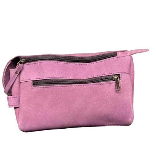 PRASTARA Leather Toiletry Bag for Men, Travel Essentials Shaving Dopp Kit Bathroom Shower Toiletries Organizer, Cosmetic Make up Bag for Women (MAGENTA)