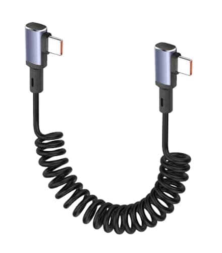 YACSEJAO USB C Coiled Cable 90 Degree 100W Fast Charging Retractable