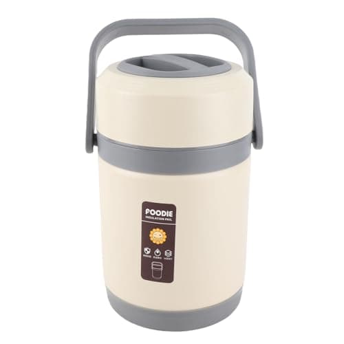 GOWENIC Mini Stainless Steel Thermal Cooker | 2L Portable Insulated Lifting Pot for Travel Camping Office (Beige)