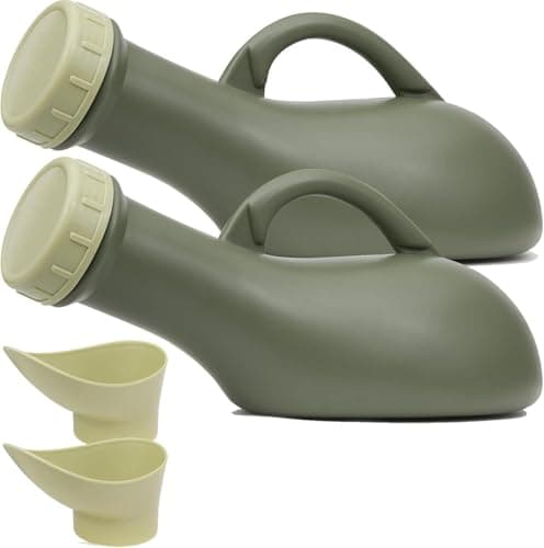 Unisex Urinal Bottle for Men and Women (32oz/1000ml) – Portable Spill-Proof Pee Bottle with Female Adapter & Leak-Resistant Lid – Discreet Olive Green Bedside & Travel Potty (2 Pack)