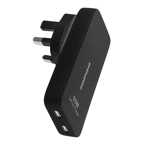 SMARTGEAR 65W USB C Charger, Ultra Thin GaN Dual Port Travel Charger with UK EU US Plug, Fast Charging Adapter for MacBook Pro Air, iPhone 17 16 15, iPad Pro, Samsung Galaxy