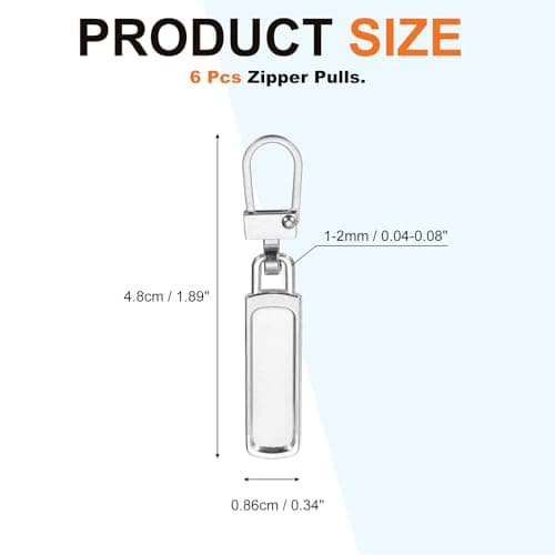 sourcing map Zipper Pull Charm 6 Pcs 1-2mm Thickness Detachable Zipper Pull Replacement Handle Repair Kits Tabs Lock for Coats Jackets Pants Luggage Suitcase Purse Fasteners, Silver Tone — view 2
