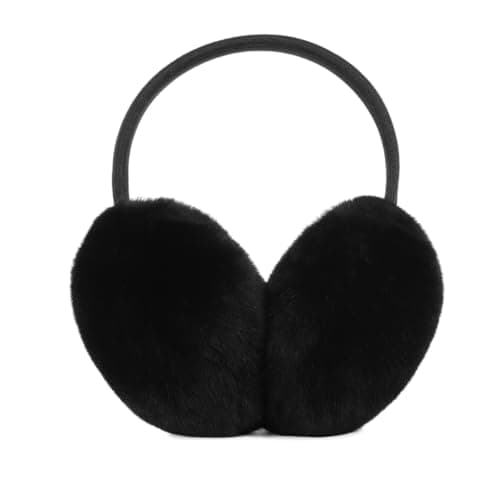 HIFSA Ear Muff Wind Protection Fur Ear Warmers Comfortable Thermal Earmuffs Soft Adjustable Black Classic Fleece Fluffy Muffs for Ladies Outdoor Men Winter Head Cover Accessories (Pack of 1)