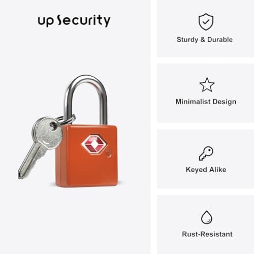 UP Security TSA Locks for Luggage with Keys, Luggage Locks TSA Approved 4 Pack, International Travel Essentials, Small Padlock with Key, Mini Padlock for Suitcase, Backpack, Orange, Compact Minimalist — view 2