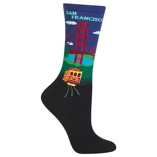 Hot Sox Women's Fun USA Travel & Cities Crew Socks-1 Pair Pack-Cool & Artistic Gifts, Golden Gate Bridge (Dark Blue), 3.5-9 UK