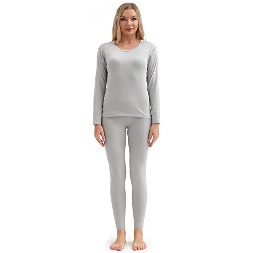 Thermal Underwear Women Ultra-Soft Long Johns Set Base Layer Skiing Winter Warm Top & Bottom - grey - S
