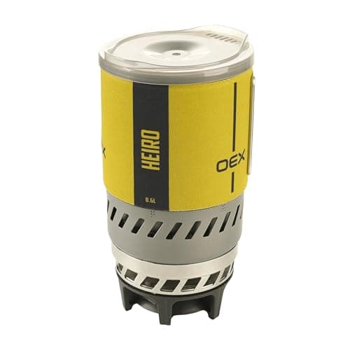 OEX Heiro Stove Set, Camping Cook Set with Heat Exchange System, Piezo Ignition, 1700W, 600ml Pot, Lightweight, 370g (Yellow)