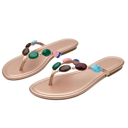 Womens Summer Sandals, Women's Stone Toe Post Thong Sandal Flat Low Wedge Flip Flop Fashion Summer Beach Travel Walking Slippers Slip on Lightweight Soft Indoor Outdoor Shoes Rose Gold — view 4