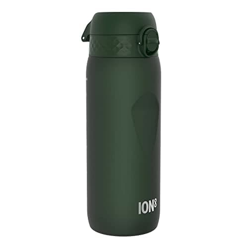 ION8 Sports Water Bottle, 750 ml/24 oz, Leak Proof, Easy to Open, Secure Lock, Dishwasher Safe, BPA Free, Flip Cover, Carry Handle, Soft Touch Contoured Grip, Easy Clean, Odour Free, Dark Green