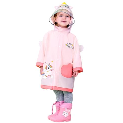 Hovkib Kids Raincoat Toddler Rain Poncho Girls Boys Waterproof Rain Jacket Lightweight Rain Cover for 2-9 Years