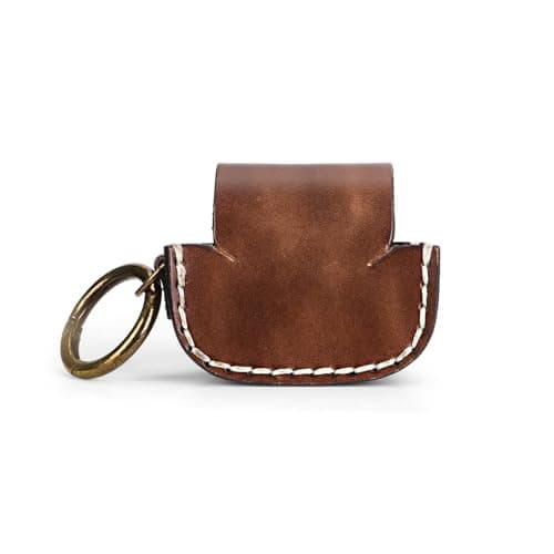 TOURBON Handmade Leather Earphone Case Holder Portable Earbuds Travel Case Carrying Pouch with Keychain — view 3