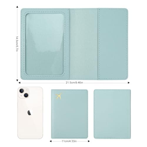 ILIYAH PU Leather Passport Holder Cover for Women Men Credit Cards Boarding Passes Travel Wallet Case(Light Blue) — view 3