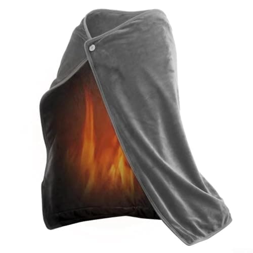 USB Powered Heated Shawl Pad Electric Blanket for Camping Travel Home Office, Comfortable Flannel and Carbon Fiber Heat (Gray)