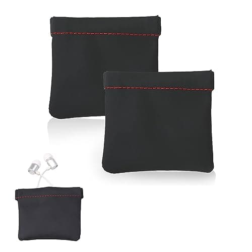 Black Earphone Pouch Soft PU Leather Headphone Storage Bag 2 Pack