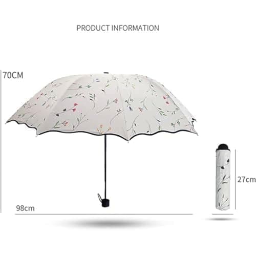 Mounteps Women's Folding Floral Sun Umbrella Portable UV Protection Ladies Sun Parasol Windproof Strong Compact Umbrella Summer UPF 50+ Lightweight Travel Garden Sun Rain Umbrellas (White) — view 2