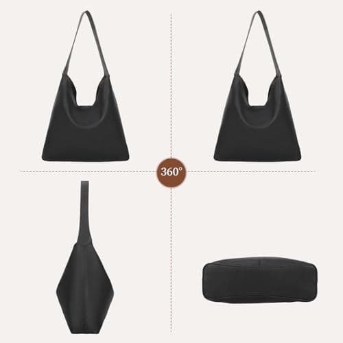 BotaBay Women's Hobo Bag Soft Vegan Leather Shoulder Bag, Large Slouchy Tote Handbag with Matching Pouch, Lightweight Everyday Underarm Bag for Work, Travel & Daily Use, Black — view 6