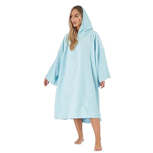 Brentfords Poncho Adult Womens, Towel Poncho Adult Hooded Large Swimming Surf Beach Accessories Absorbent Quick Dry Changing Robe Microfibre Towelling Bath Robes for Women, Sky Blue One Size — view 6