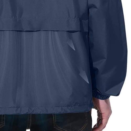 Waterproof Jacket Men Lightweight Packable Raincoat With Pockets Breathable Windproof Rain Coat Casual Softshell Hiking Cycling Outdoor Clothes Navy 3XL — view 5