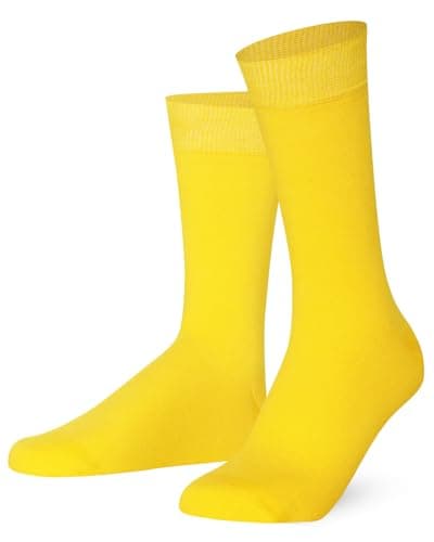 Mysocks Finest Cotton Dress Socks for Men Women - Super Soft Breathable Plain Yellow Crew Socks for Business Casual Looks Yellow 7-11