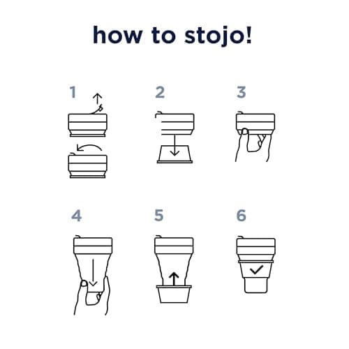 STOJO On-The-Go Mini Collapsible Junior Cup - 8oz / 237ml - Reusable & Foldable Silicone Travel Mug with Lid and Straw - Portable, Pocket Size - Dishwasher Safe - Steel Blue — view 3