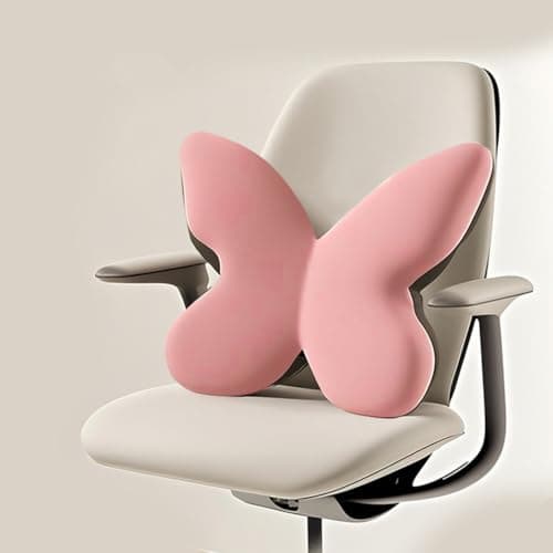 beolur Butterfly Memory Foam Lumbar Support Pillow – Removable Washable Cover, Dual-Core Support for Office & Car(PINK)