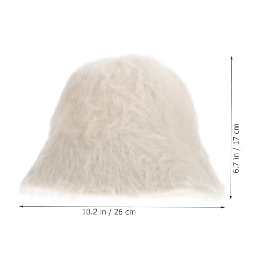 JOYOFREELY Fuzzy Warm Bucket Hat for Women Winter Fluffy Plush Fisherman Cap Cream White Outdoor Travel Warm Winter Hat — view 2
