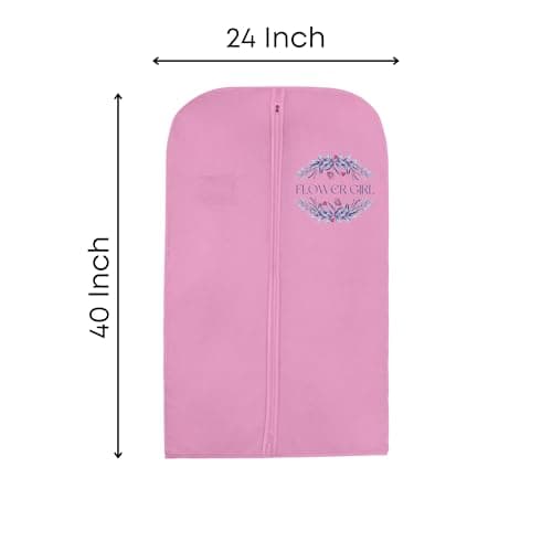 Bridal Gown Garment Bag - Printed Wedding Dress Bag | Long Dress Covers for Bride & Bridesmaids | Breathable Clothes Bag for Storage & Travel (Flower Girl's Logo on Pink Bag) — view 2