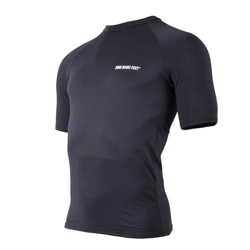 Two Bare Feet Adults Thermal Fleece Lined Rash Vest Short Sleeve - UV Protection Surf Base Layer, Wetsuit Swimming Tops for Surfing (UK, Alpha, M, Regular, Regular, Black, Crew Neck) — view 2