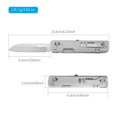 HONZIN Multitool 13 in 1 Camping Gear, Stainless Steel Foldable Multi Tool with Upgraded Scissors Saw Ruler Screwdrivers Bottle Opener, EDC Pocket Multitools for Outdoor, Gifts for Men — view 3