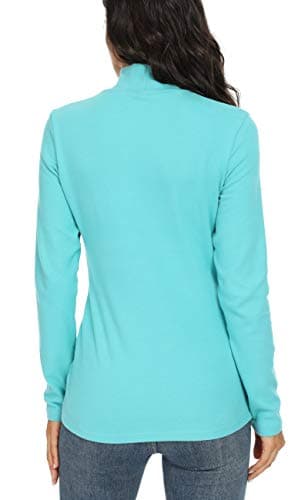 HieasyFit Women's Cotton Mock Turtleneck Long Sleeve Basic Thermal Top, Turquoise, L — view 3