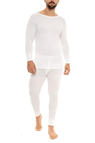 Heat Stoke®️ Men's Thermal Long Sleeves T-Shirt Long Johns Trouser Warm Base layer Black Charcoal S,M,L,XL,XXL (SINGAL SET WHITE, M)