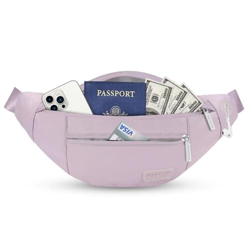 MAXTOP Large Bumbag Waist Fanny Pack Running Belt for Men Women Unisex Bum Bag with Headphone Jack and 4-Zipper Pockets Adjustable Belt for Travel Running Jogging Workout Hiking Gifts Lavender Purple