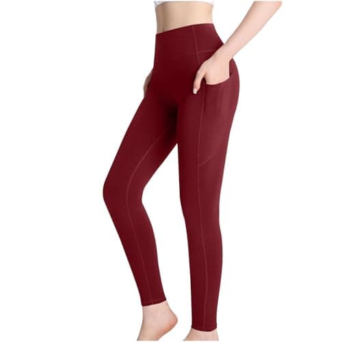 Workout Clothes Women Oversized Thermal Thick High Waist Workout Running Yoga Legging (L) Wine