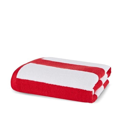 La Maison Cabana Stripe Beach Towels 100% Cotton 70cm x 150cm Large Pool Towel Absorbent Supersoft Quick Dry Sand Proof Beach Towel Holiday Yoga Gym Swimming Towel (1, Red) — view 4