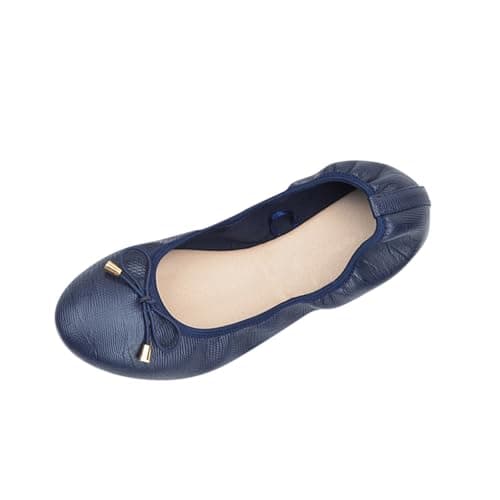 Ladies' Foldable Ballet Flats Portable Roll-Up Flats for Women Lightweight Slip-On Wedding & Party Shoes Comfortable Round Toe Design Compact Travel Footwear UK Navy