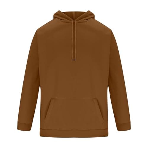 Mens Casual Hoodies Pullover Hooded Sweatshirt, Long Sleeve Hoodie, Relaxed Fit Jumpers Top Windproof Winter Outwear with Kangaroo Pocket, Conference Travel & Park Lounging Walking & Outdoors Coffee — view 4