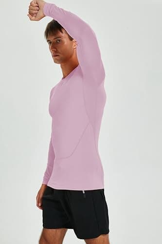 vf VFIT Compression T-shirt Men Long Sleeve Thermal Sports Fitness Running Breathable Quick Drying GYM Stretch Fabric Tight Training Football Basketball (PINK,L) — view 5
