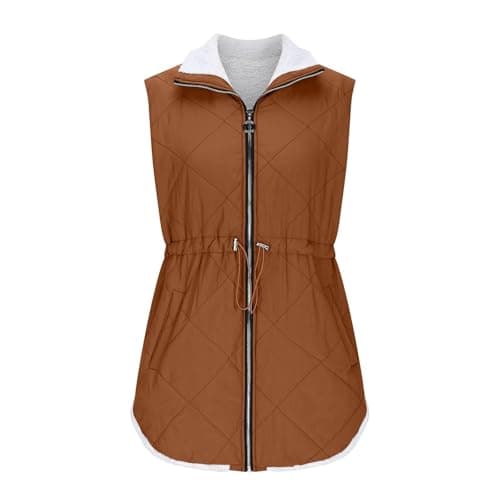 Cocila Gilet For Women Uk Fleece Full Zip Up Waist Padded Sleeveless Winter Thermal Badywarmer Casual Waitcoats (Brick Red, M) Cream Ladies Jackets Lightweight Down Jacket Packable Womens — view 5