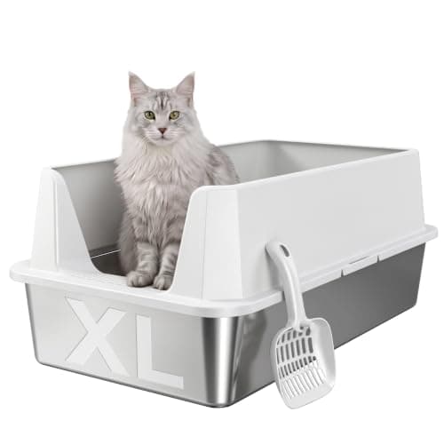 Stainless Steel Cat Litter Tray,XL,Easy to Clean,Odor-Resistant,Scoop,Gray
