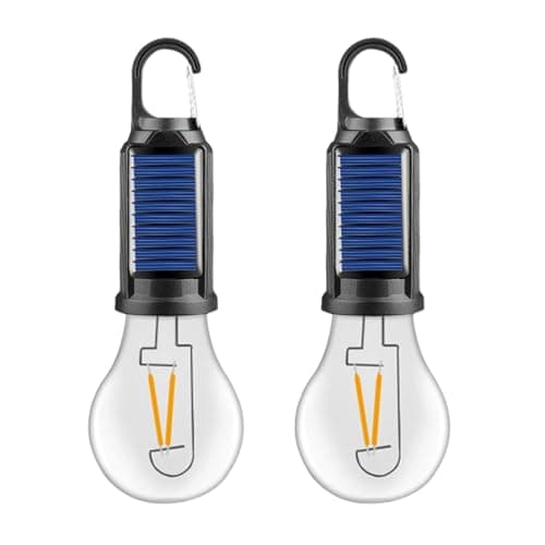 2 Pack Solar and LED Rechargeable Camping Lights with 3 Modes and Clip Hook