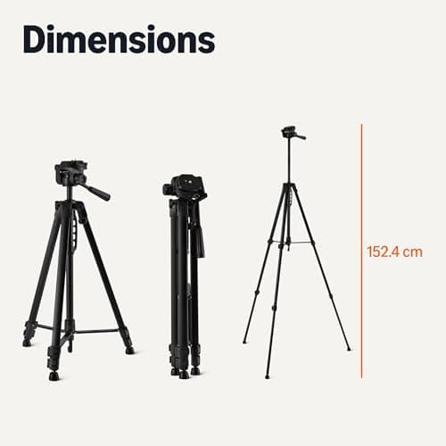 Amazon Basics 152cm/60inch Phone and DSLR Camera Tripod, Lightweight, with Bag, Wireless Remote Control and Phone Holder, Adjustable Height, Black — view 5
