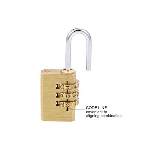 sourcing map 3 Digit Combination Padlock Brass Locks 3mm Shackle Diameter for Gym Locker Fence Suitcase Travel Outdoor — view 3
