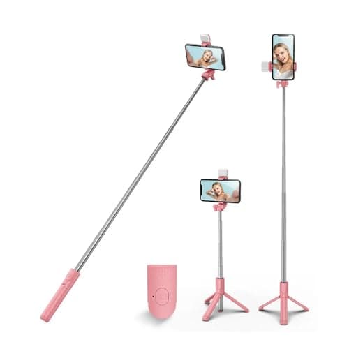 XIHAMA Selfie Stick with Light,3 in 1 Extendable 360° Rotation Phone Tripod Stand with Detachable Wireless Remote,Portable CellPhone Holder Compatible with iPhone 16/Galaxy/Huawei/LG(Pink+Light)