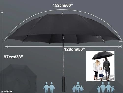 Buystarget Golf Umbrella Windproof Extra Large 60 Inch, 152cm Strong 8 Ribs Umbrella Big Auto Open Stormproof Sun Protection Rain Stick Umbrellas Accommodates 2-3 People, Men Women Waterproof Travel — view 2